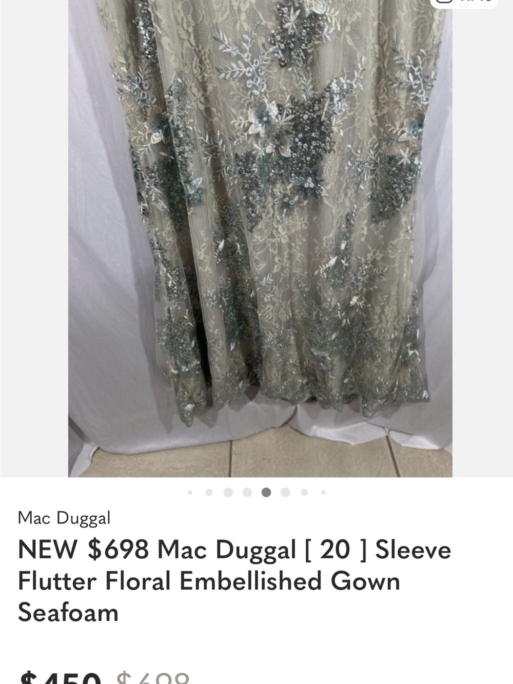Mac Duggal Seafoam Floral Embellished Flutter-Sleeve Gown - Picture 10 of 13